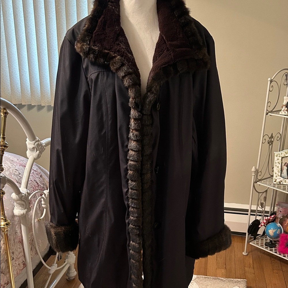 Gallery Black Fur-Trimmed Trench Coat